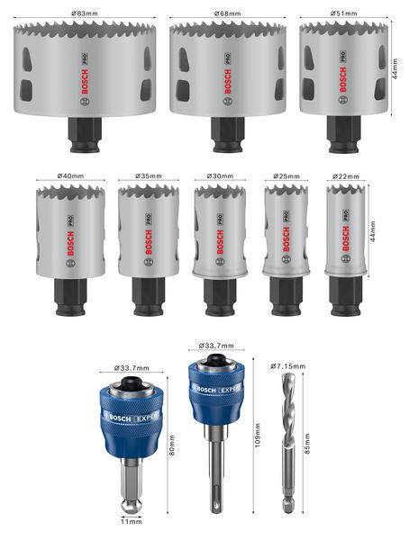 Bosch Accessories 2608594432 2608594432 Lochsägen-Set 22 mm, 25 mm, 30 mm, 35 mm, 40 mm, 51 mm, 68 mm, 83mm 1St.
