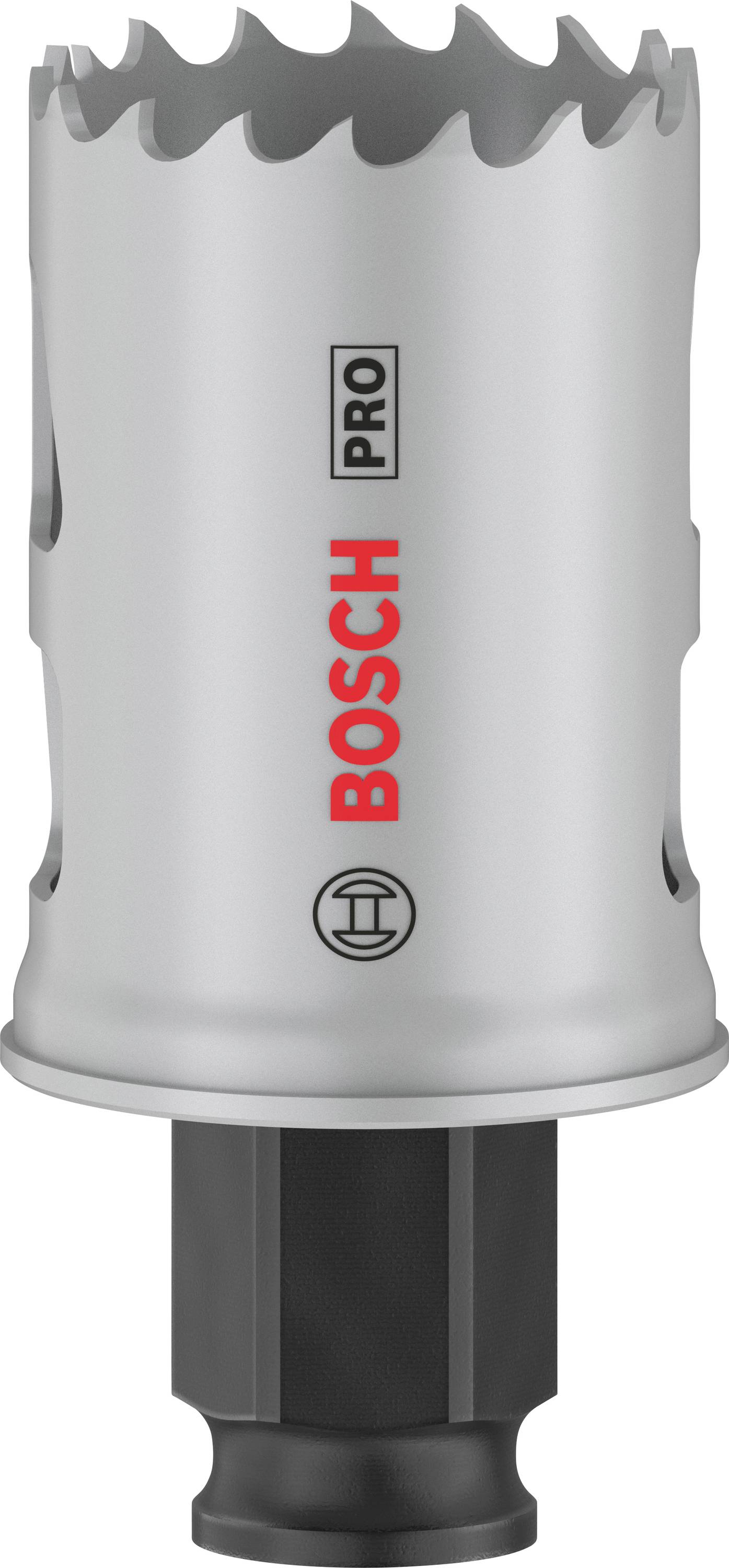Metallsägekrone von Bosch Pro mit grauem und rotem Aufdruck, geeignet für präzises Schneiden in Metalloberflächen.
