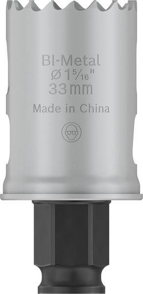 Bohrkrone aus Bi-Metall, 33 mm Durchmesser, hergestellt in China.