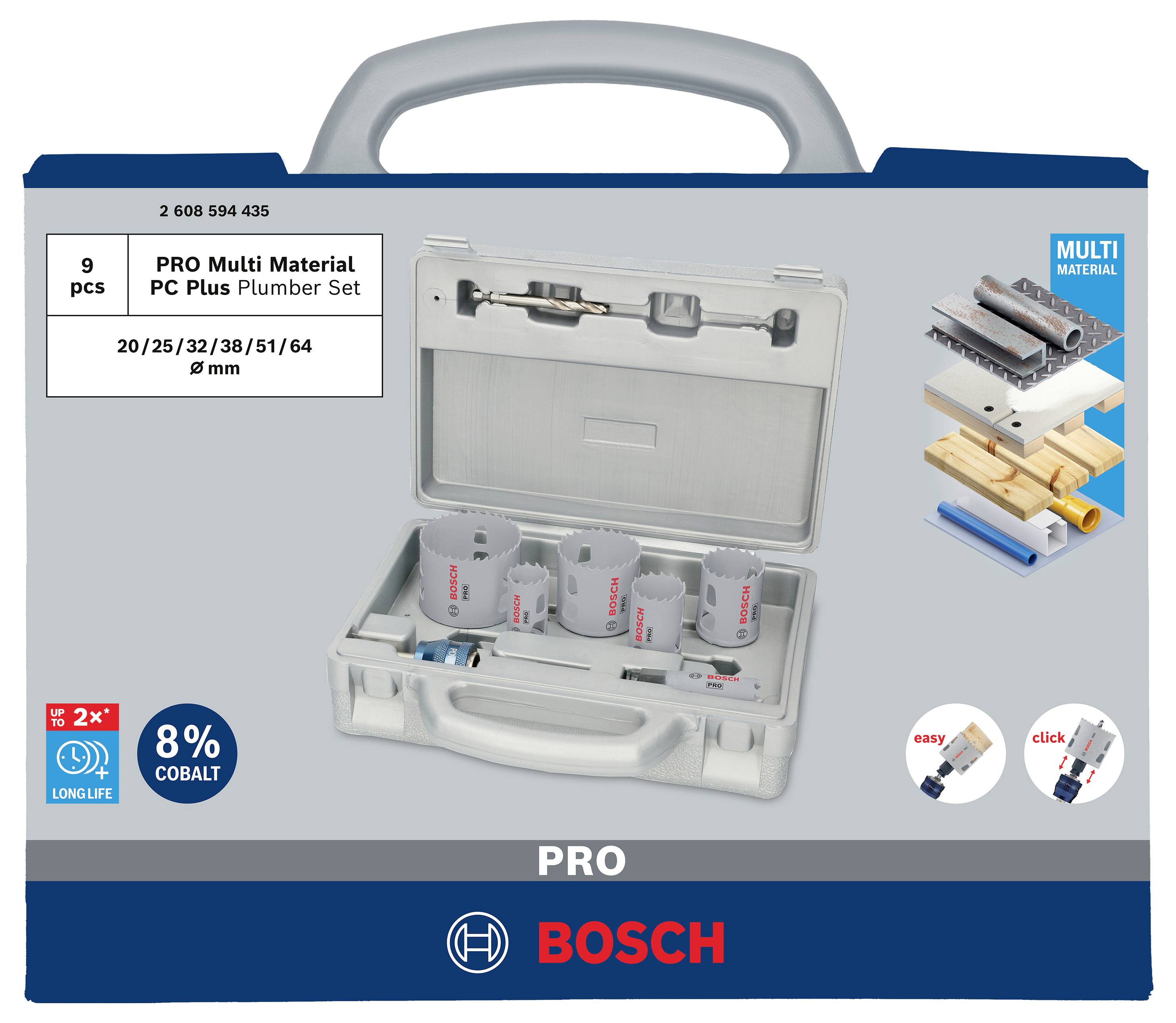 Bosch Accessories 2608594435 2608594435 Lochsägen-Set 20 mm, 25 mm, 32 mm, 38 mm, 51 mm, 64mm 1St.
