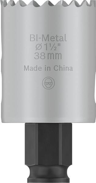 Bohrkrone aus Bi-Metall, Durchmesser 38 mm, gefertigt in China. Geeignet für präzises Bohren in Metall.