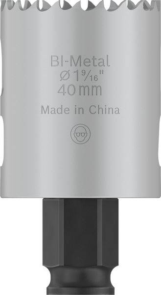 Metall-Lochsäge mit Beschriftung 'BI-Metal Ø 40mm, Made in China'.