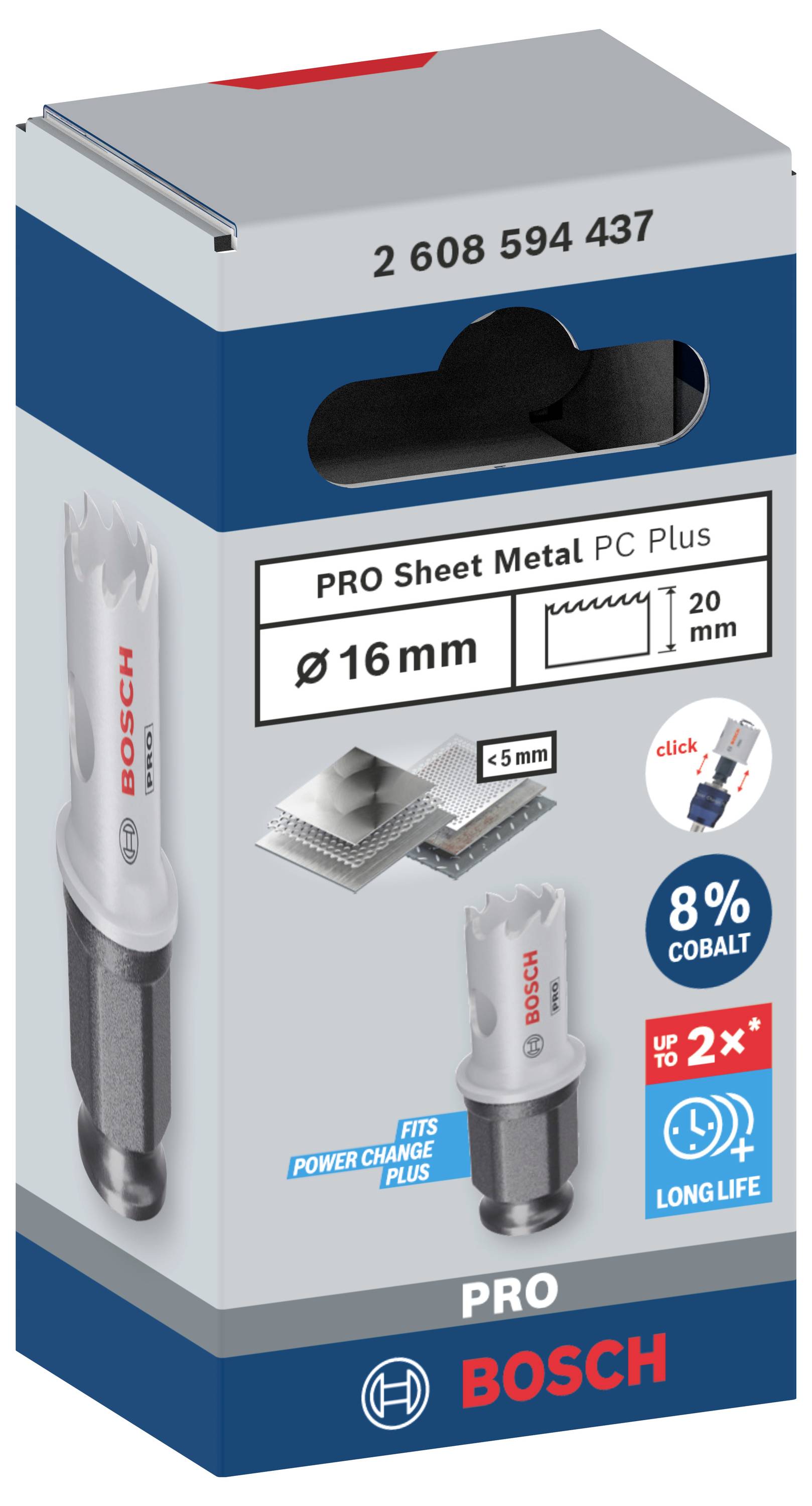 Bosch PRO Bimetall-Lochsäge, Ø16 mm, für Bleche, 8 % Kobalt, Power Change Plus, langlebig, schnelles Wechseln.