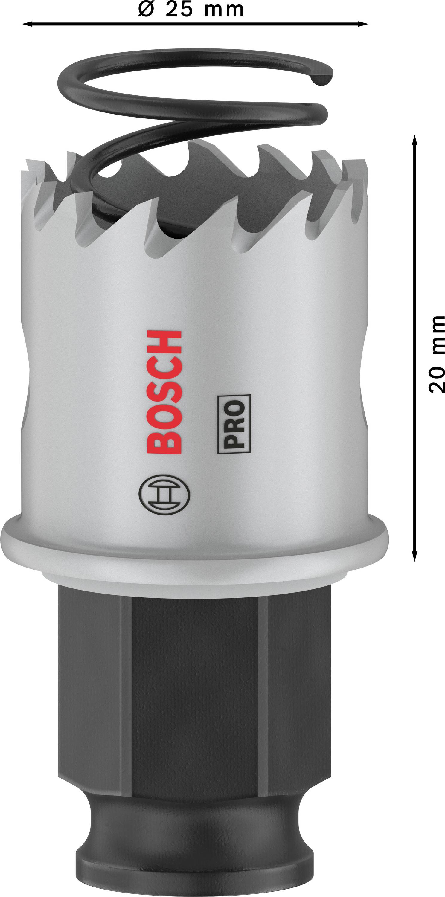 Eine Lochsäge von Bosch mit einem Durchmesser von 25 mm und einer Höhe von 20 mm, geeignet für professionelle Anwendungen.