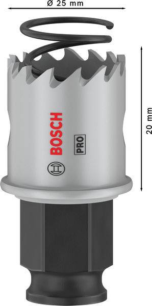 Lochsäge von Bosch, 25 mm Durchmesser, 20 mm Tiefe. Hauptsächlich für präzise Bohrungen in Metall und Holz geeignet.