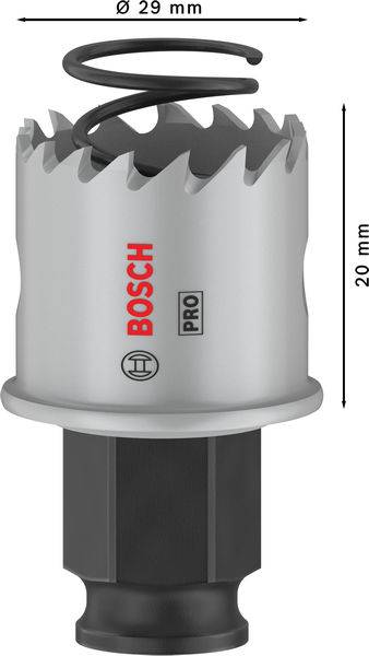 Metallbimetall-Lochsäge von Bosch, Durchmesser 29 mm, Höhe 20 mm, für präzise Bohrungen in Metalloberflächen.