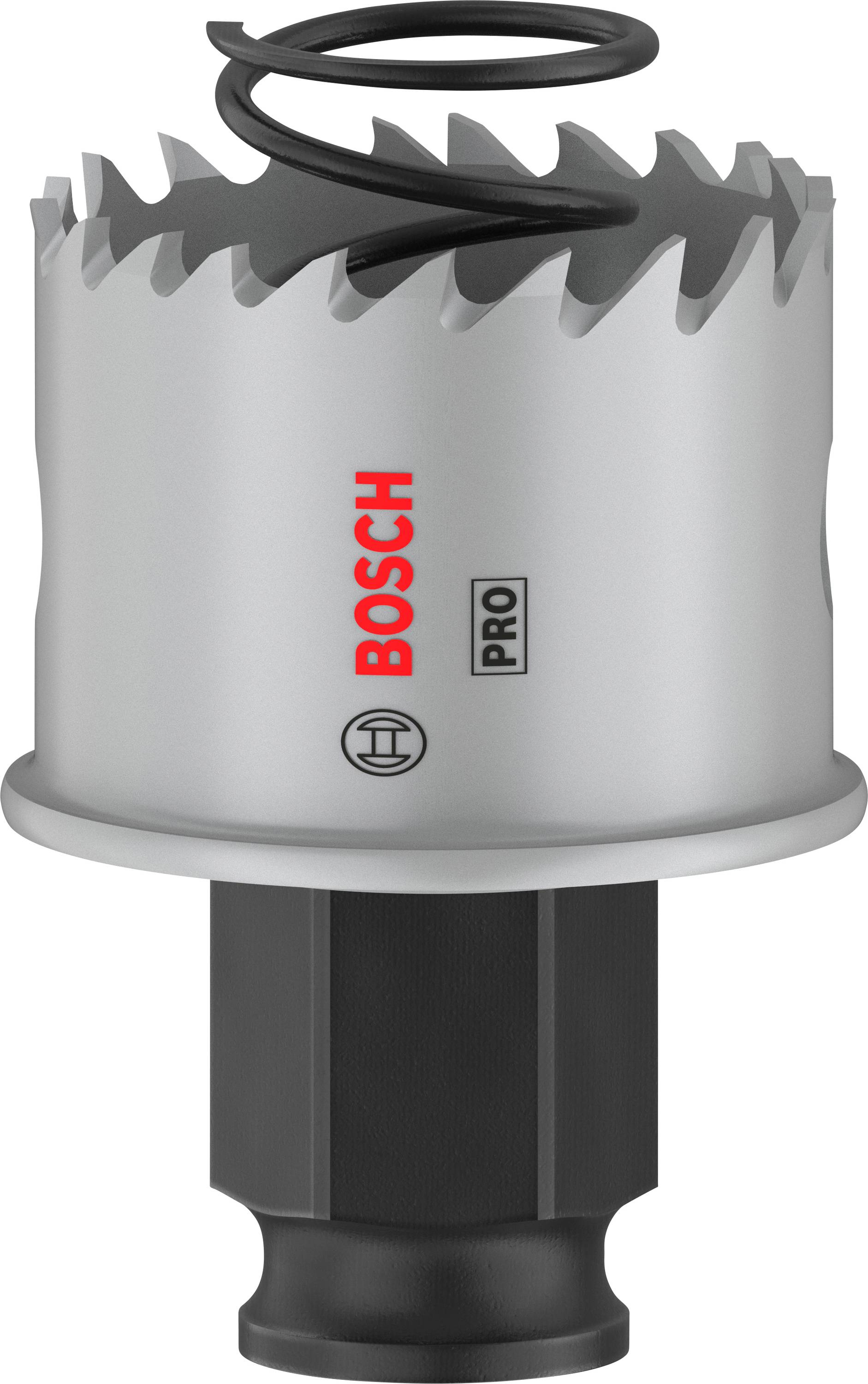 Metall-Lochsäge mit robusten Zähnen und integrierter Feder. Markenlogo und 'PRO'-Label auf der Seite sichtbar.