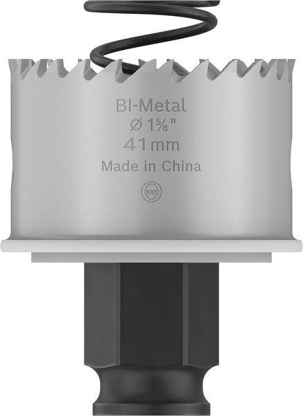 Eine Bi-Metall-Lochsäge mit 41 mm Durchmesser, geeignet für präzise Bohrungen in Metall, mit der Aufschrift 'Made in China'.