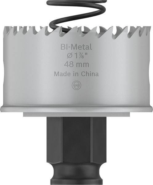 Bohrkrone aus Bi-Metall mit einem Durchmesser von 48 mm. Verwendet für präzises Schneiden. Hergestellt in China.