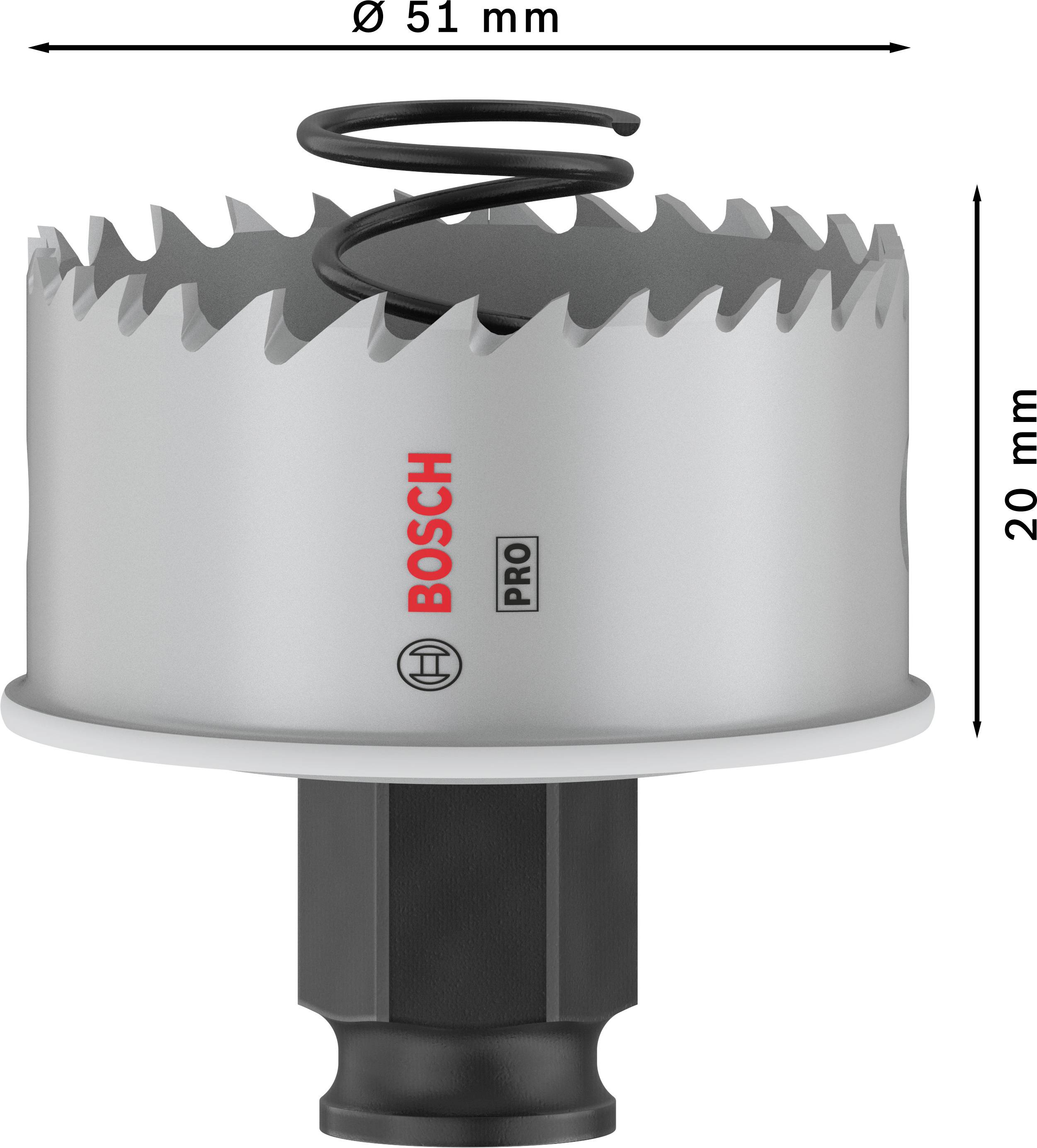 Eine Bohrkrone der Marke Bosch mit einem Durchmesser von 51 mm und einer Höhe von 20 mm, geeignet für professionelle Anwendungen.