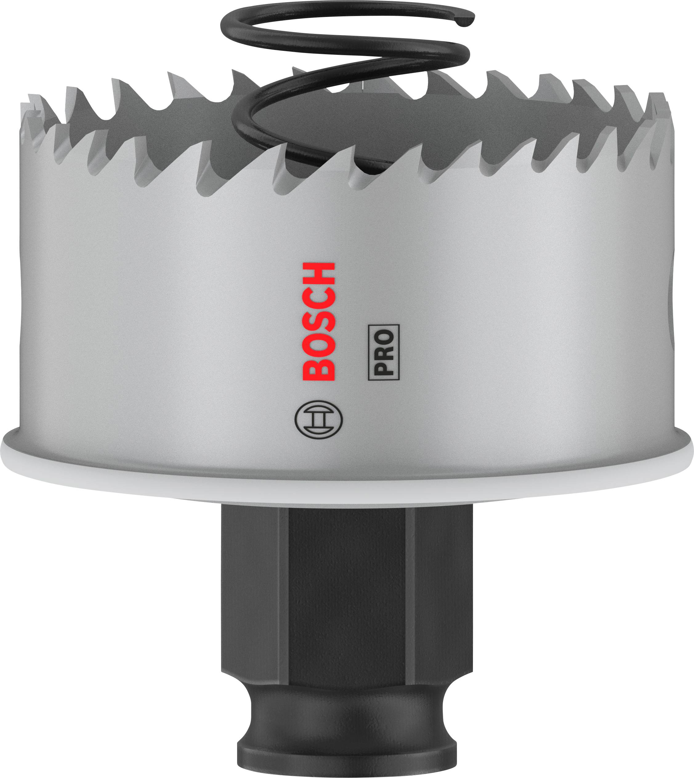 Lochsäge von Bosch mit scharfen Zähnen und Feder auf der Oberseite, verwendet zum Schneiden durch verschiedene Materialien.