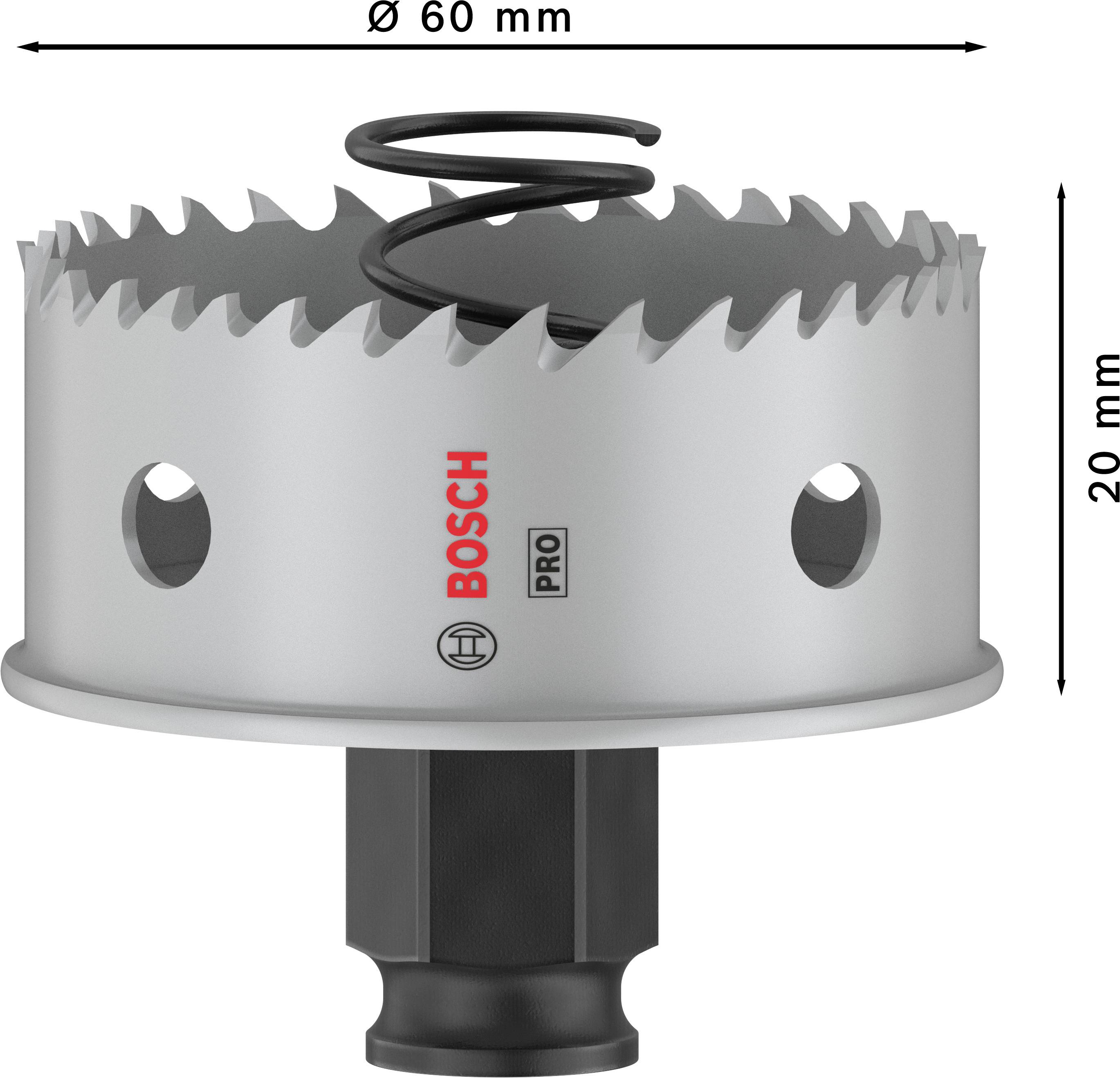 Lochsäge von Bosch mit 60 mm Durchmesser und 20 mm Tiefe, geeignet für professionelle Anwendungen.