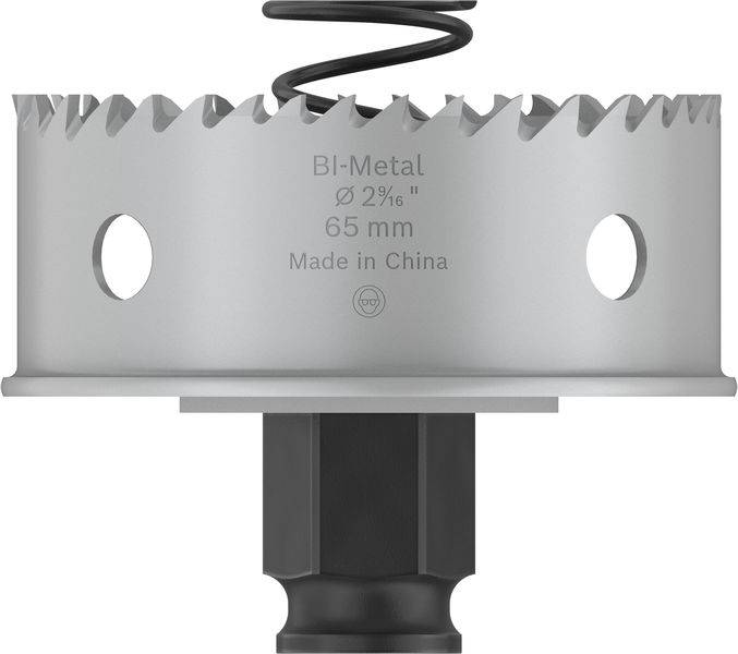 Metallsägekrone mit 65 mm Durchmesser, Bi-Metall, geeignet für präzise Rundschnitte. Hergestellt in China.
