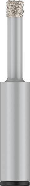 Eine glatte, zylindrische Metallflasche mit silberner Oberfläche und strukturiertem Verschluss oben.