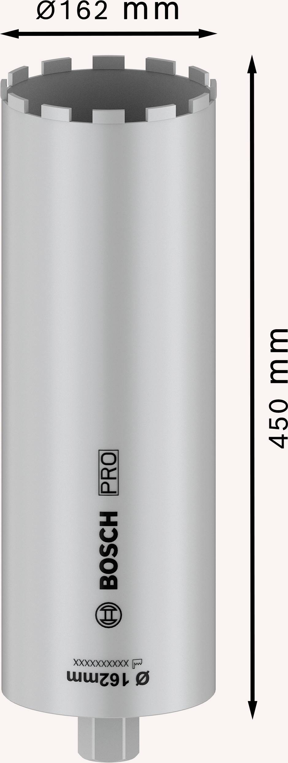 Zylinderförmiger Bohrkopf mit Ø162 mm und Höhe 450 mm, beschriftet mit 'BOSCH PRO'.