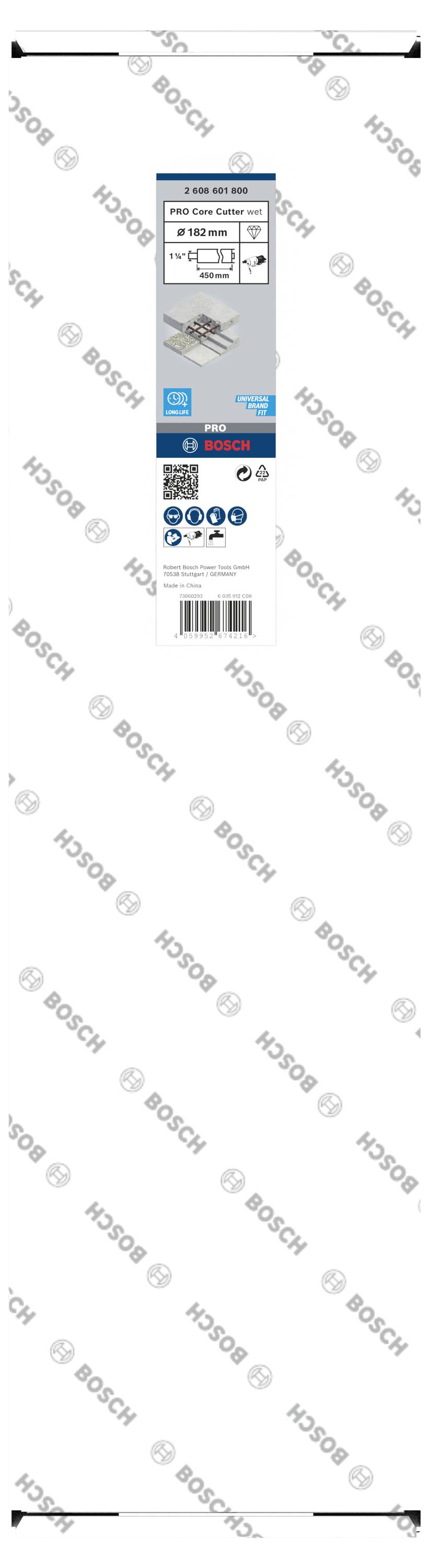 'Bosch' Verpackung mit Sägeblattabbildung, Spezifikationen und Logos. Geeignet für Metall und Holz, Kompatibilität mit Maschinen angezeigt.