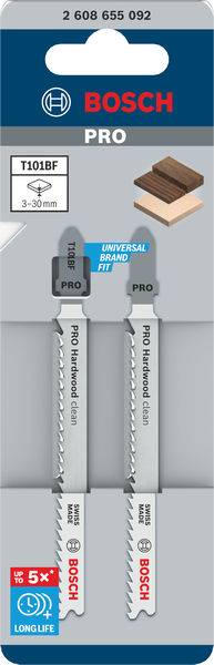 Bosch Accessories 2608655092 PRO Hardwood clean T101BF Stichsägeblatt, 100 mm, 2-tlg. 2St.