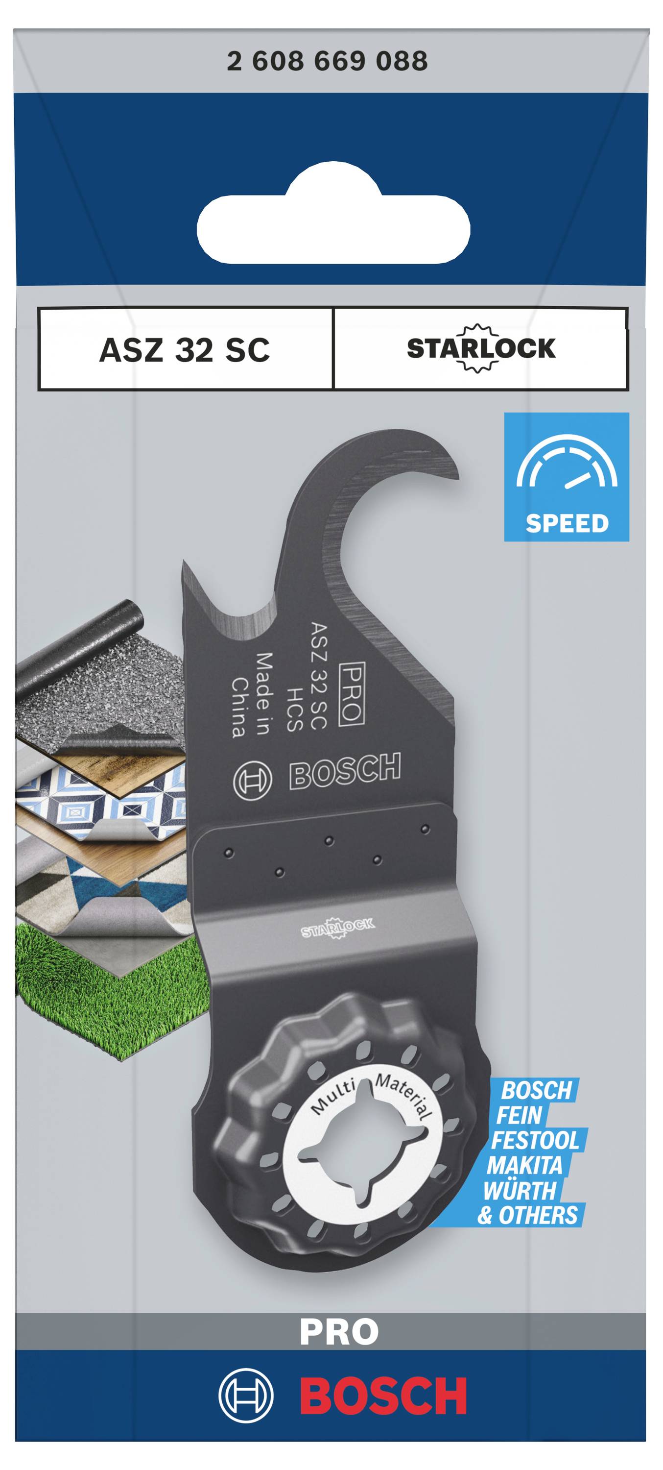 Bosch ASZ 32 SC Multitool-Klinge für Materialien wie Teppich und Pappe, kompatibel mit Starlock-Systemen. Geschwindigkeit optimiert.