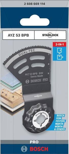 Bosch Starlock Sägeblatt mit Dual-Tec, geeignet für Holz und Metalle, passend für verschiedene Werkzeuge, Modell AYZ 53 BPB.