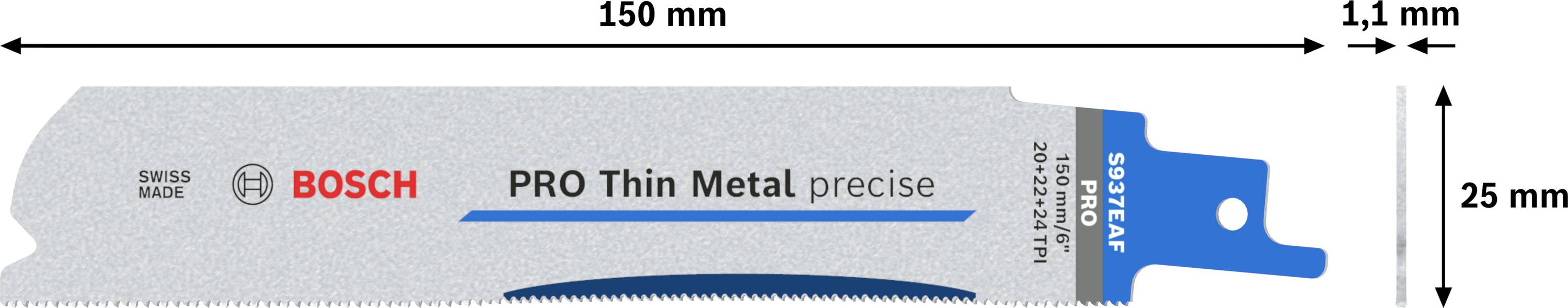 Bosch Accessories 2608658988 PRO Thin Metal precise S937EAF Blatt, 1,1 x 25 x 150 mm, 5-tlg. 5 St.