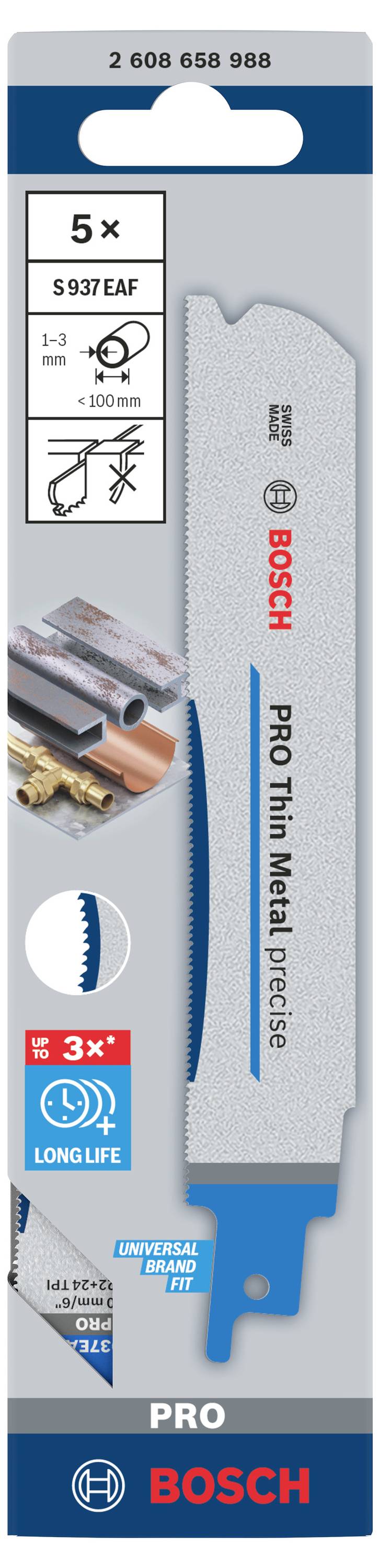 Bosch Accessories 2608658988 PRO Thin Metal precise S937EAF Blatt, 1,1 x 25 x 150 mm, 5-tlg. 5St.