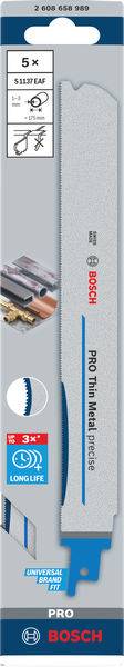 Bosch Accessories 2608658989 PRO Thin Metal precise S1137EAF Blatt, 1,1 x 25 x 225 mm, 5-tlg. 5St.