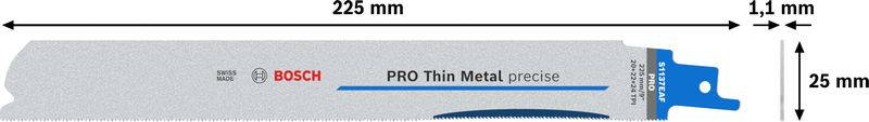 Bosch Accessories 2608658989 PRO Thin Metal precise S1137EAF Blatt, 1,1 x 25 x 225 mm, 5-tlg. 5St.