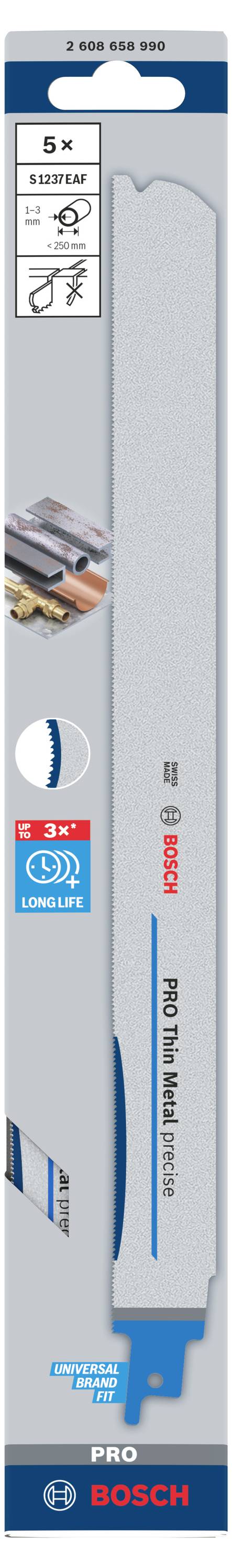 Bosch Accessories 2608658990 PRO Thin Metal precise S1237EAF Blatt, 1,1 x 25 x 300 mm, 5-tlg. 5St.