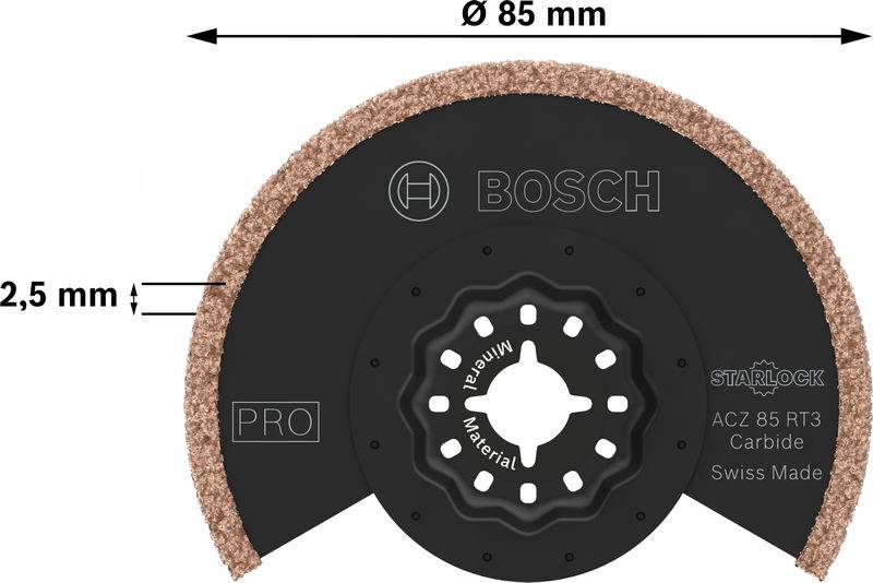 'Bosch' Multifunktionswerkzeugblatt, Ø 85 mm, Stärke 2,5 mm, Starlock ACZ 85 RT3, Material: Hartmetall, Swiss Made.