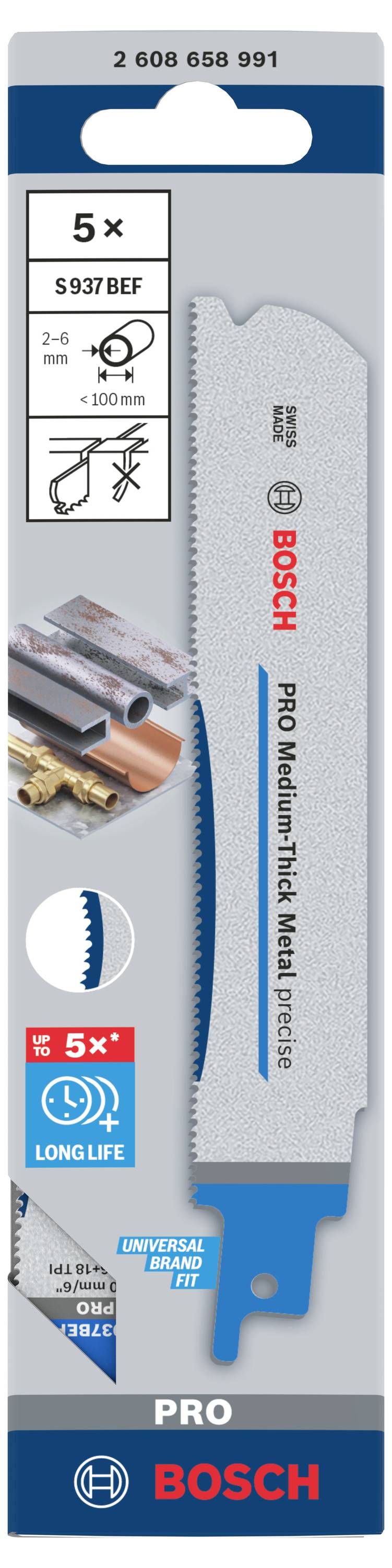 Bosch Accessories 2608658991 PRO Medium-Thick Metal precise S937BEF Blatt, 1,1 x 25 x 150 mm, 5-tlg. 5St.