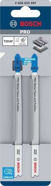 Bosch Accessories 2608655097 PRO Metal Pipes and Profiles T321AF Stichsägeblatt, 132 mm, 2-tlg. 2 St.
