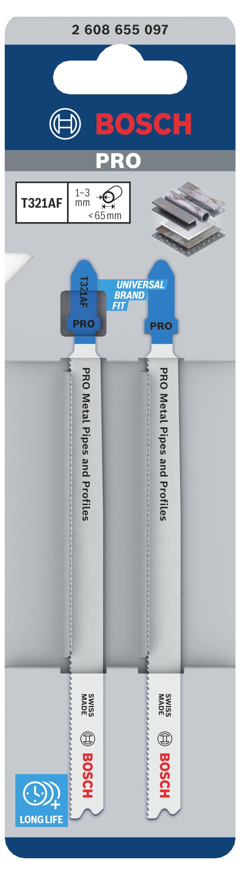 Bosch Accessories 2608655097 PRO Metal Pipes and Profiles T321AF Stichsägeblatt, 132 mm, 2-tlg. 2 St.