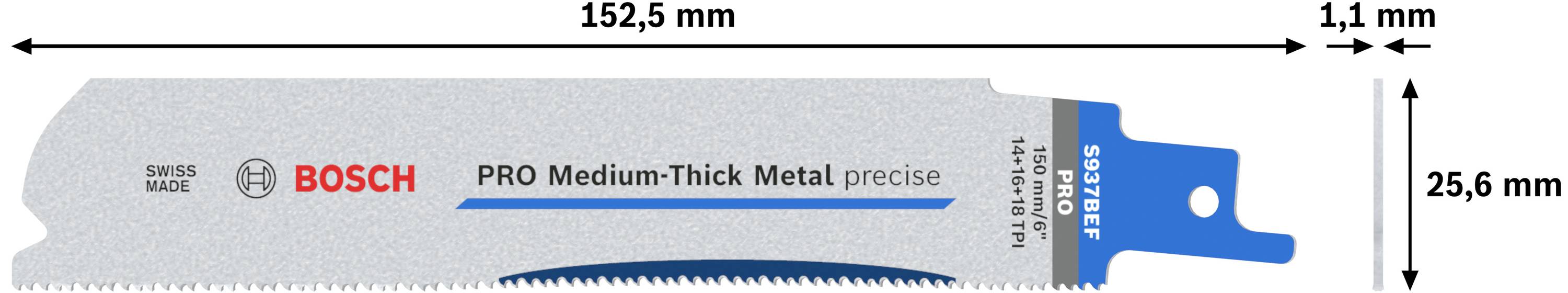 Bosch Accessories 2608658992 PRO Medium-Thick Metal precise S937BEF Blatt, 1,1 x 25 x 150 mm, 25-tlg. 25 St.