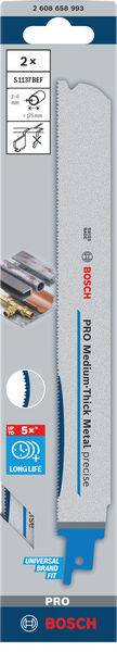 Bosch Accessories 2608658993 PRO Medium-Thick Metal precise S1137BEF Blatt, 1,1 x 25 x 225 mm, 2-tlg. 2St.