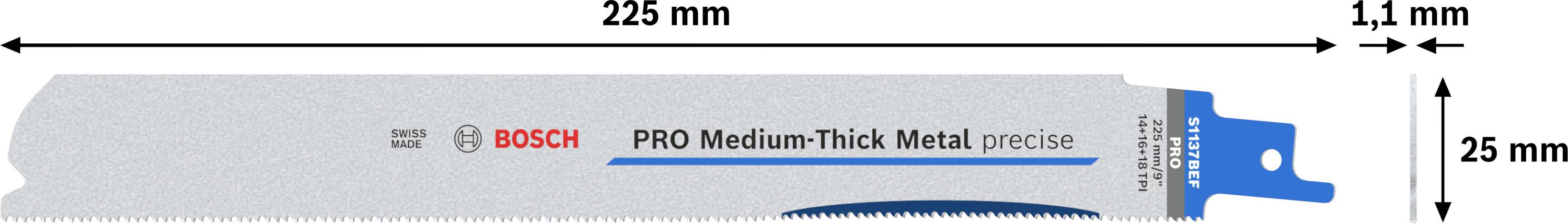 Bosch Accessories 2608658994 PRO Medium-Thick Metal precise S1137BEF Blatt, 1,1 x 25 x 225 mm, 5-tlg. 5St.