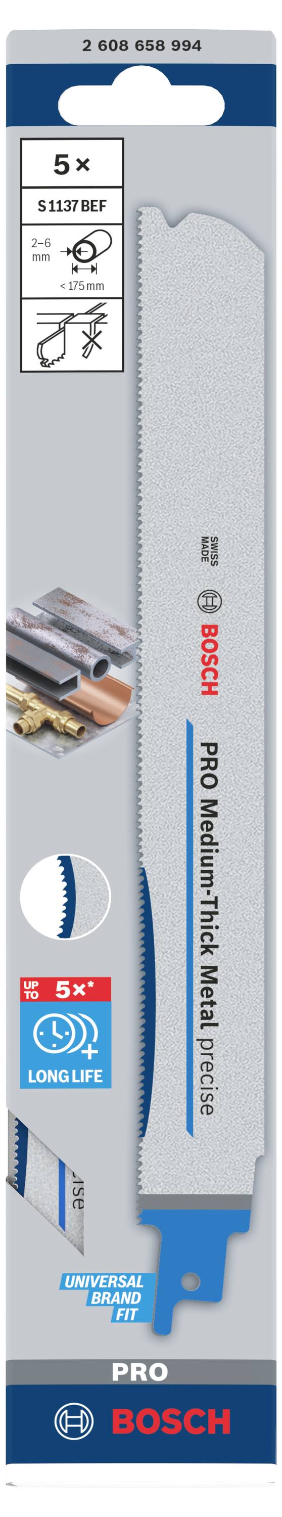 Bosch Accessories 2608658994 PRO Medium-Thick Metal precise S1137BEF Blatt, 1,1 x 25 x 225 mm, 5-tlg. 5St.