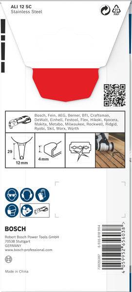 Verpackung für eine Bosch-Sägeblattaufnahme. Enthält Produktbilder, Herstellerinformationen und QR-Code. Kompatibel mit mehreren Marken.