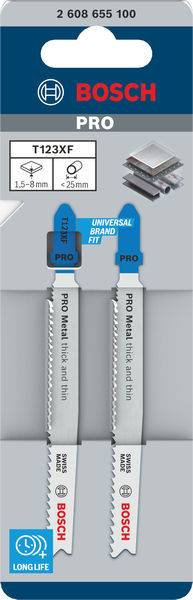 Bosch Accessories 2608655100 PRO Metal thick and thin T123XF Stichsägeblatt, 100 mm, 2-tlg. 2 St.