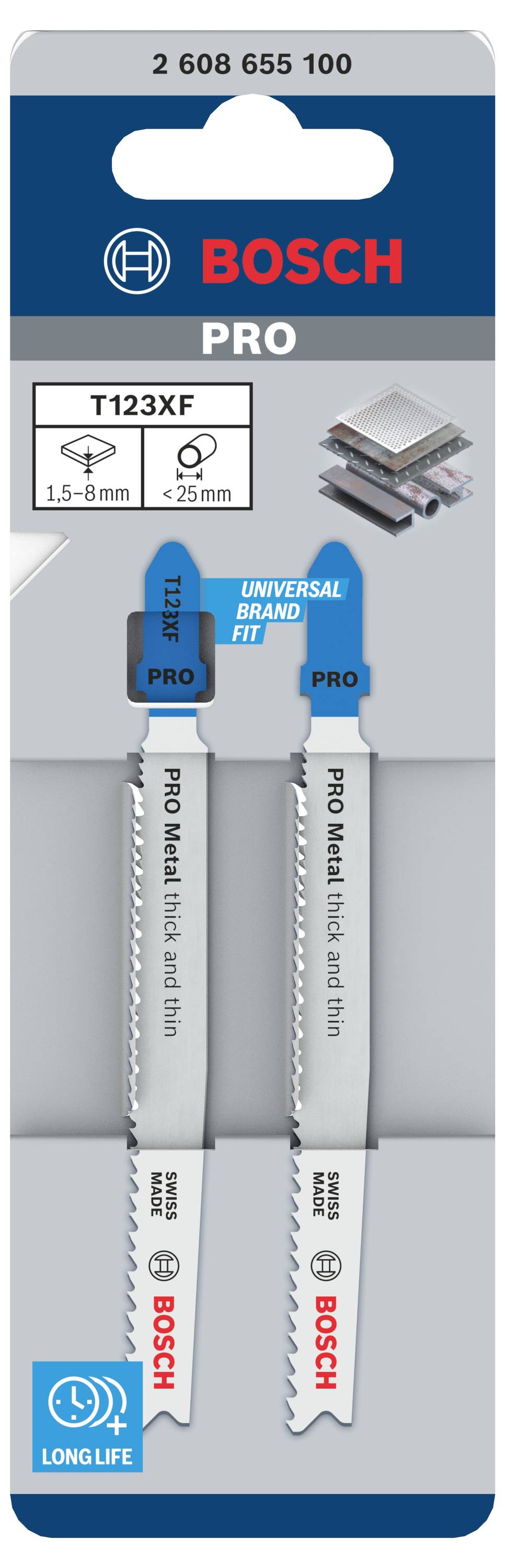 Bosch Accessories 2608655100 PRO Metal thick and thin T123XF Stichsägeblatt, 100 mm, 2-tlg. 2St.