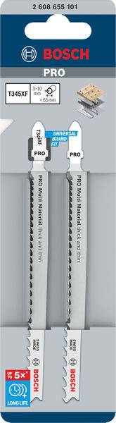 Bosch Accessories 2608655101 PRO Multi Material thick and thin T345XF Stichsägeblatt, 132 mm, 2-tlg. 2St.