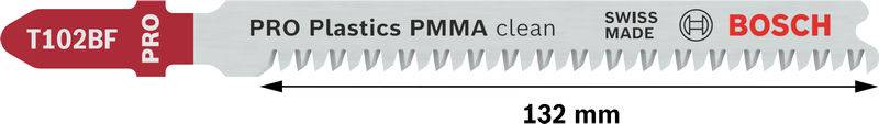 Bosch Accessories 2608655102 PRO Plastics PMMA clean T102BF Stichsägeblatt, 92 mm, 2-tlg. 2St.