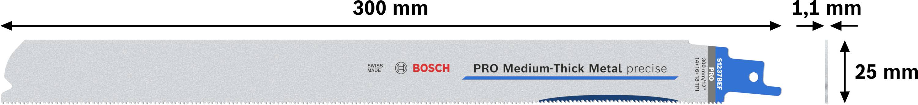 Bosch Accessories 2608658996 PRO Medium-Thick Metal precise S1237BEF Blatt, 1,1 x 25 x 300 mm, 5-tlg. 5St.