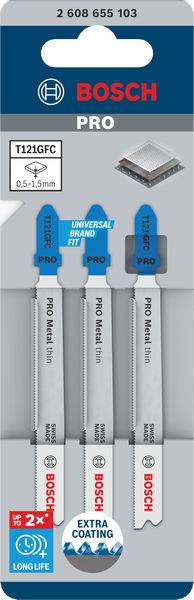 Bosch Accessories 2608655103 PRO Metal thin T121GFC Stichsägeblatt, 92 mm, 3-tlg. 3 St.