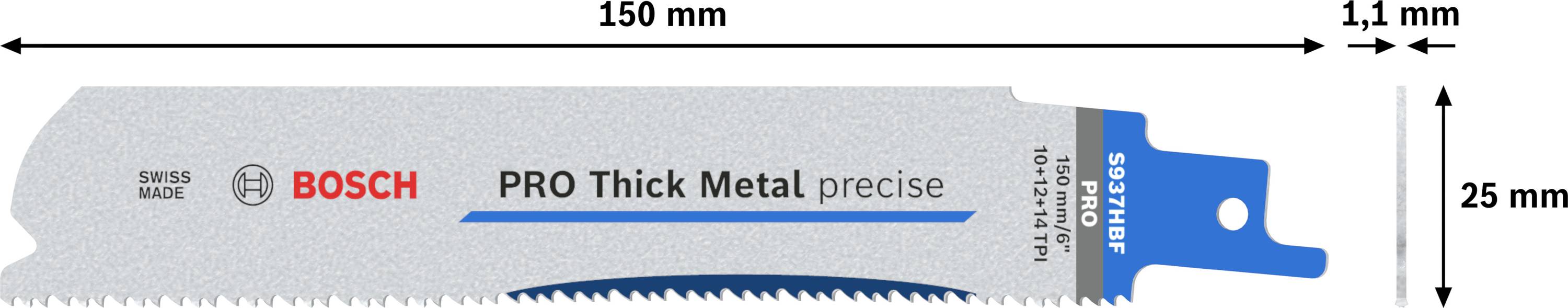 Bosch Accessories 2608658997 PRO Thick Metal precise S937HBF Blatt, 1,1 x 25 x 150 mm, 5-tlg. 5St.