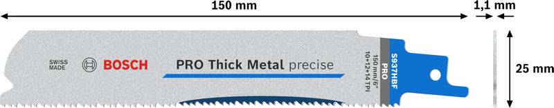 Bosch Accessories 2608658997 PRO Thick Metal precise S937HBF Blatt, 1,1 x 25 x 150 mm, 5-tlg. 5St.