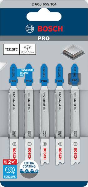 Bosch Accessories 2608655104 PRO Metal thin T121GFC Stichsägeblatt, 92 mm, 5-tlg. 5 St.