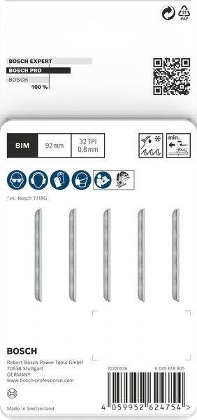 Bosch Accessories 2608655104 PRO Metal thin T121GFC Stichsägeblatt, 92 mm, 5-tlg. 5 St.