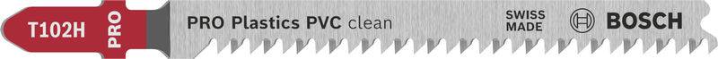 Sägeblatt mit der Aufschrift 'PRO Plastics PVC clean', 'SWISS MADE' und 'BOSCH', designed für präzises Schneiden von PVC.