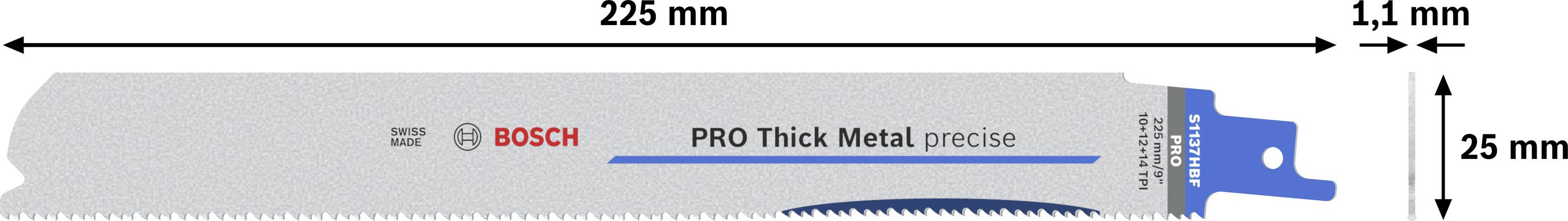 Bosch Accessories 2608658999 PRO Thick Metal precise S1137HBF Blatt, 1,1 x 25 x 225 mm, 25-tlg. 25 St.