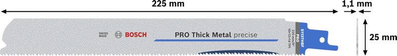 Bosch Accessories 2608658999 PRO Thick Metal precise S1137HBF Blatt, 1,1 x 25 x 225 mm, 25-tlg. 25 St.